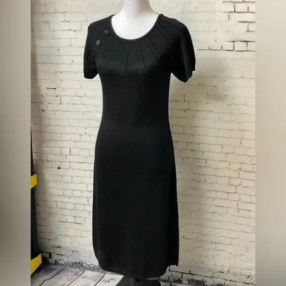 Calvin Klein Women Black BodyCon Sheath Wool Sweater Dress Cap Sleeve XS… - Picture 2 of 11